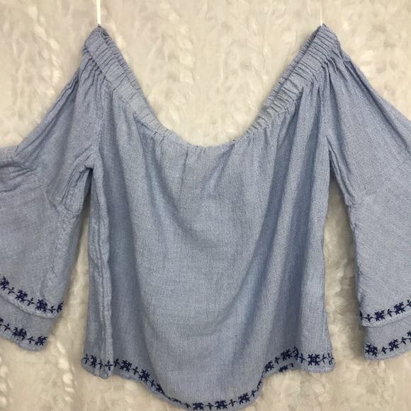 Lucky Brand off shoulder bell sleeve crop top Sz L - Picture 4 of 6